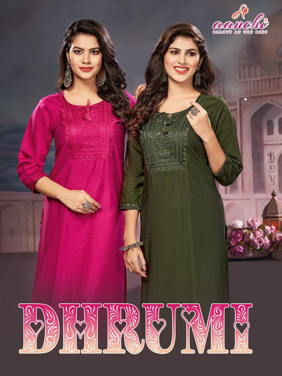 Aanchi Dhrumi Fancy Fabric Kurti Wholesale Catalog