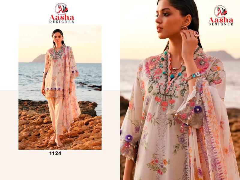 Aasha 1124 Cotton Dupatta Pakistani suit wholesale catalog