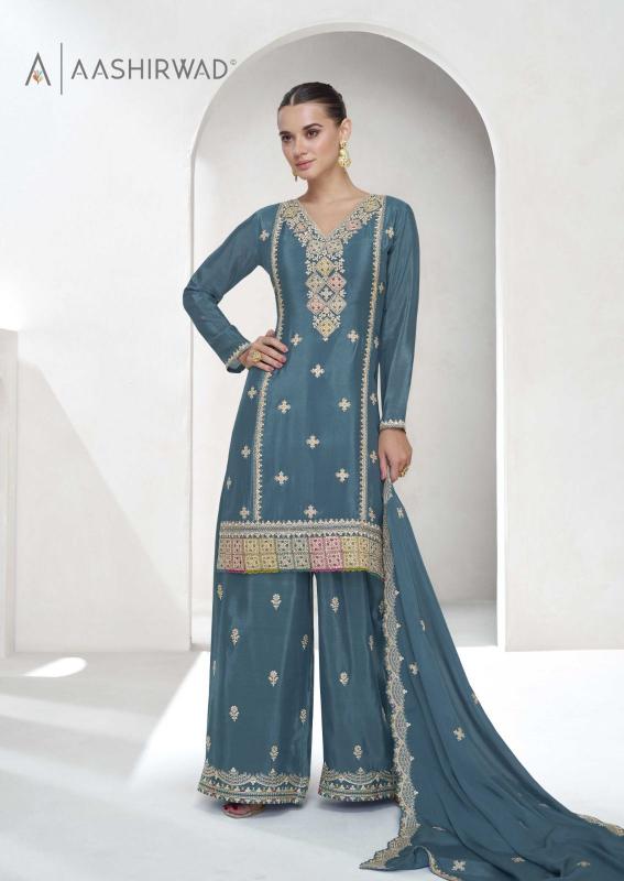Aashirwad Vaanya Chinon Silk Designer Salwar Kameez Wholesale Catalog