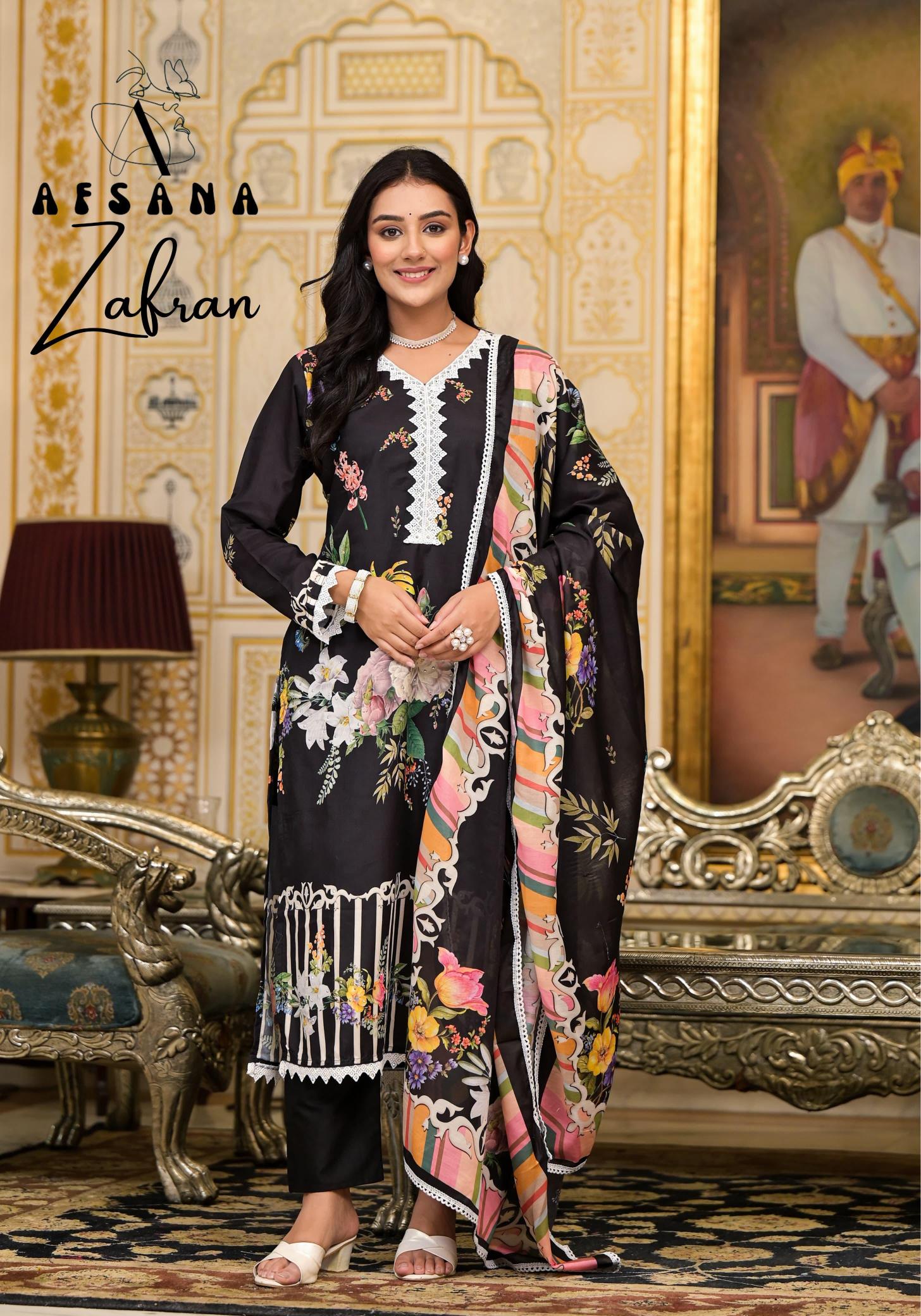 Afsana Zafran Muslin Ready Made Salwar Kameez Wholesale Catalog