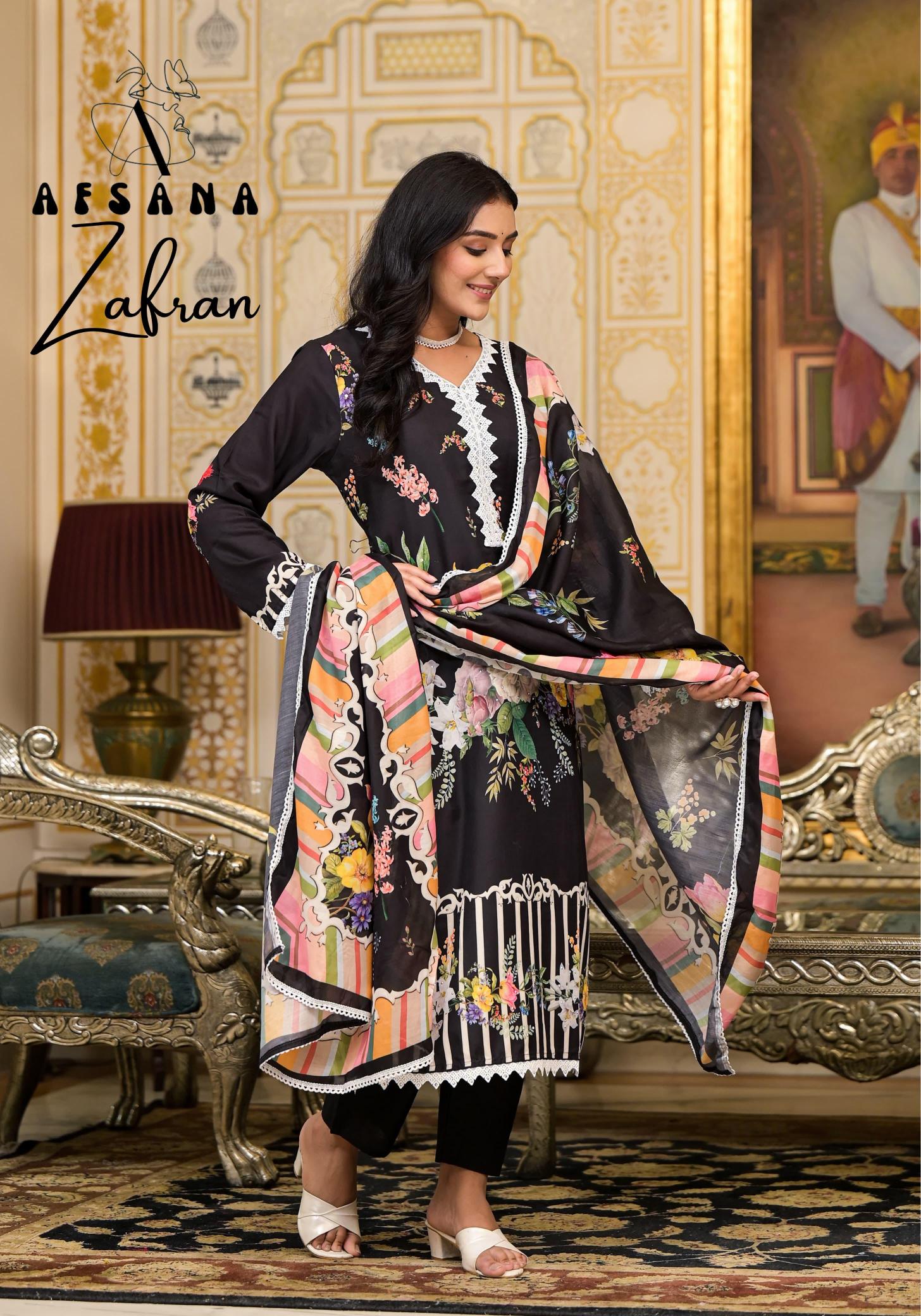 Afsana Zafran Muslin Ready Made Salwar Kameez Wholesale Catalog