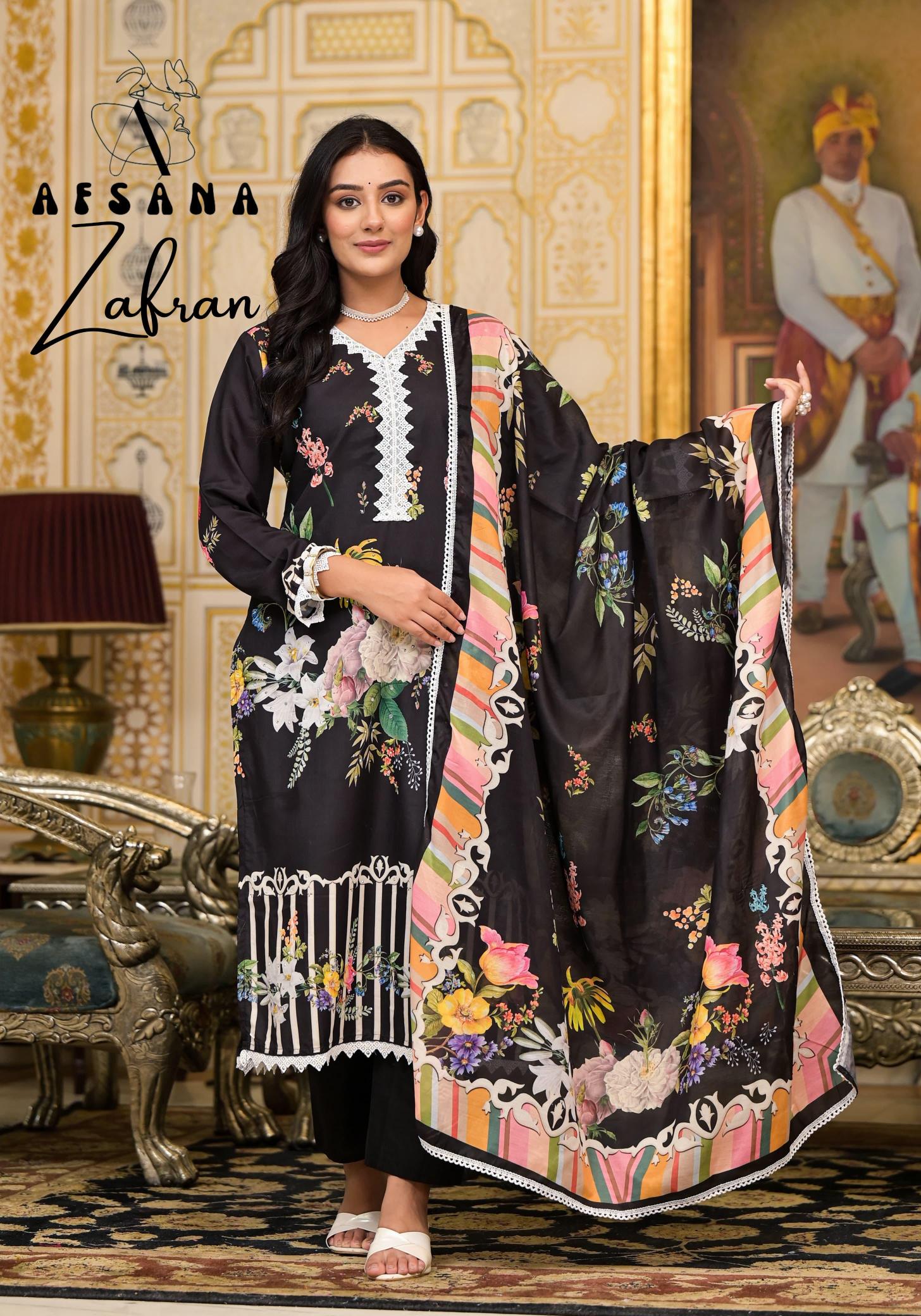 Afsana Zafran Muslin Ready Made Salwar Kameez Wholesale Catalog