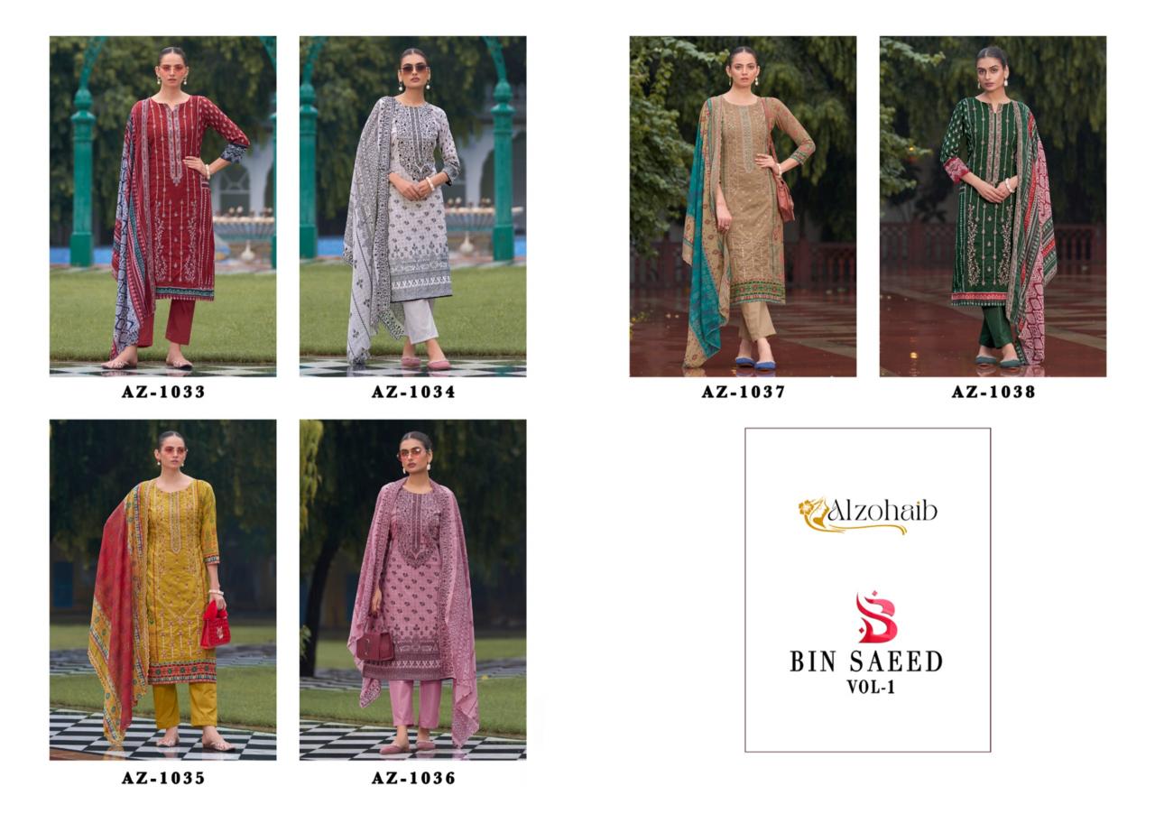 Alzohaib Bin Saeed Vol 1 Cotton Pakistani Suits Wholesale Catalog