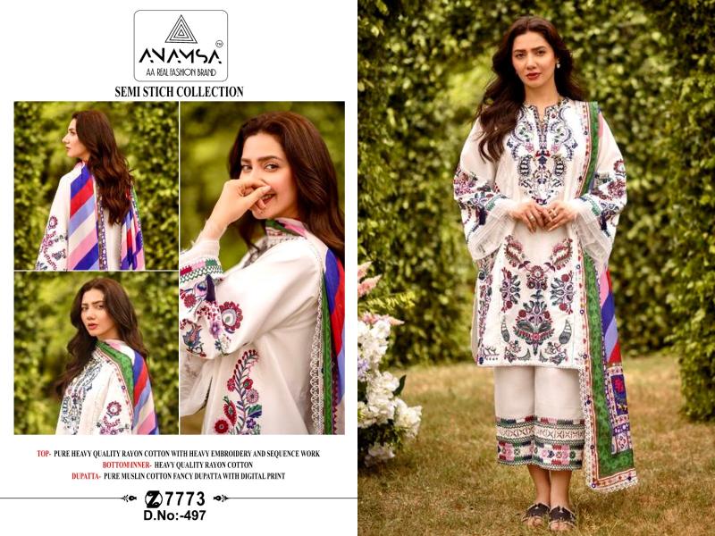 Anamsa 497 Rayon Embroidered Salwar Kameez Wholesale catalog