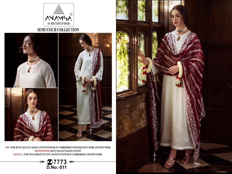 Anamsa 511 Embroidered Pakistani Suits Wholesale Catalog