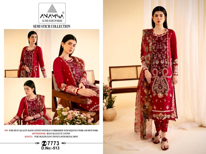 Anamsa 513 Embroidered Pakistani Suits Wholesale Catalog