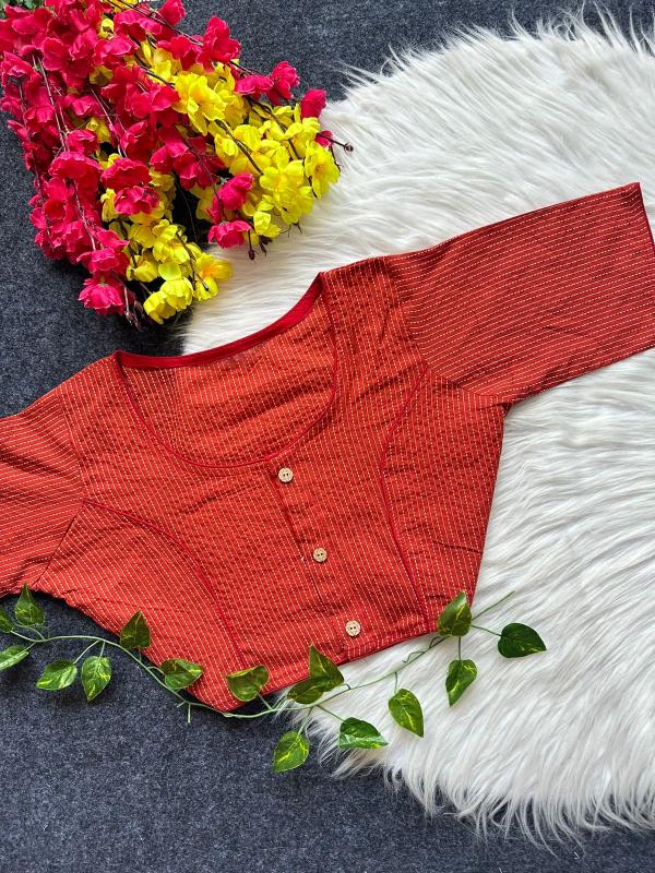 Blousewala Pure Cotton Katha work Boat Neck Blouse