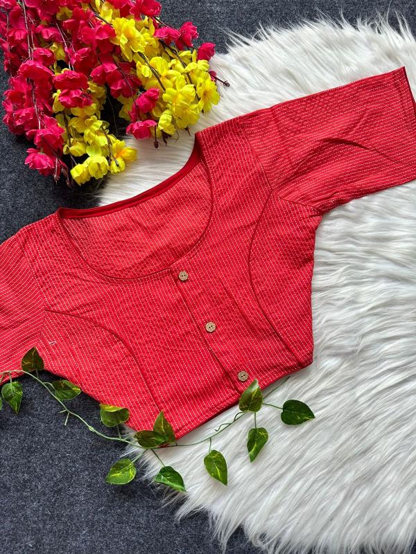 Blousewala Pure Cotton Katha work Boat Neck Blouse