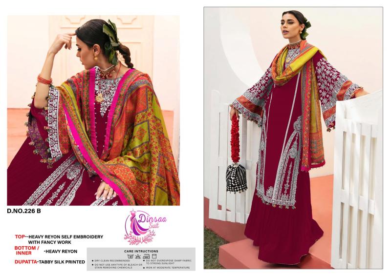 Dinsaa 226 Rayon Embroidered Salwar Kameez Wholesale Catalog