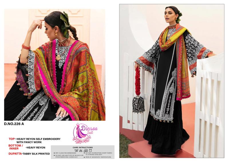 Dinsaa 226 Rayon Embroidered Salwar Kameez Wholesale Catalog