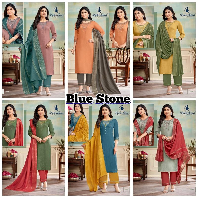 Ladies Flavour Blue Stone Embroidery Kurti Wholesale Catalog