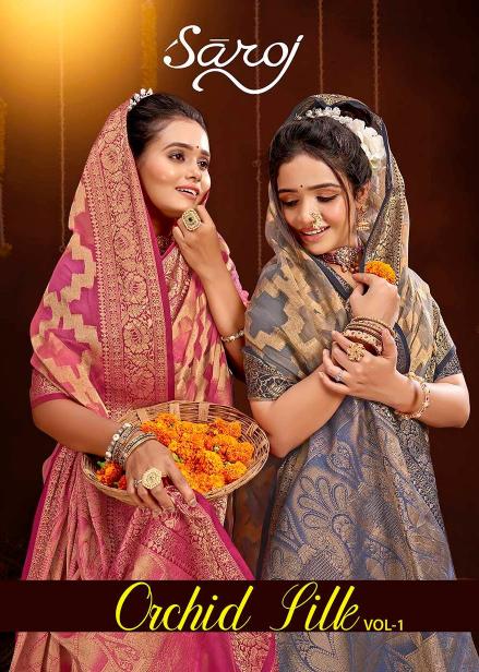Saroj orchid silk vol.1 organza tissue silk saree in surat with price wholesale