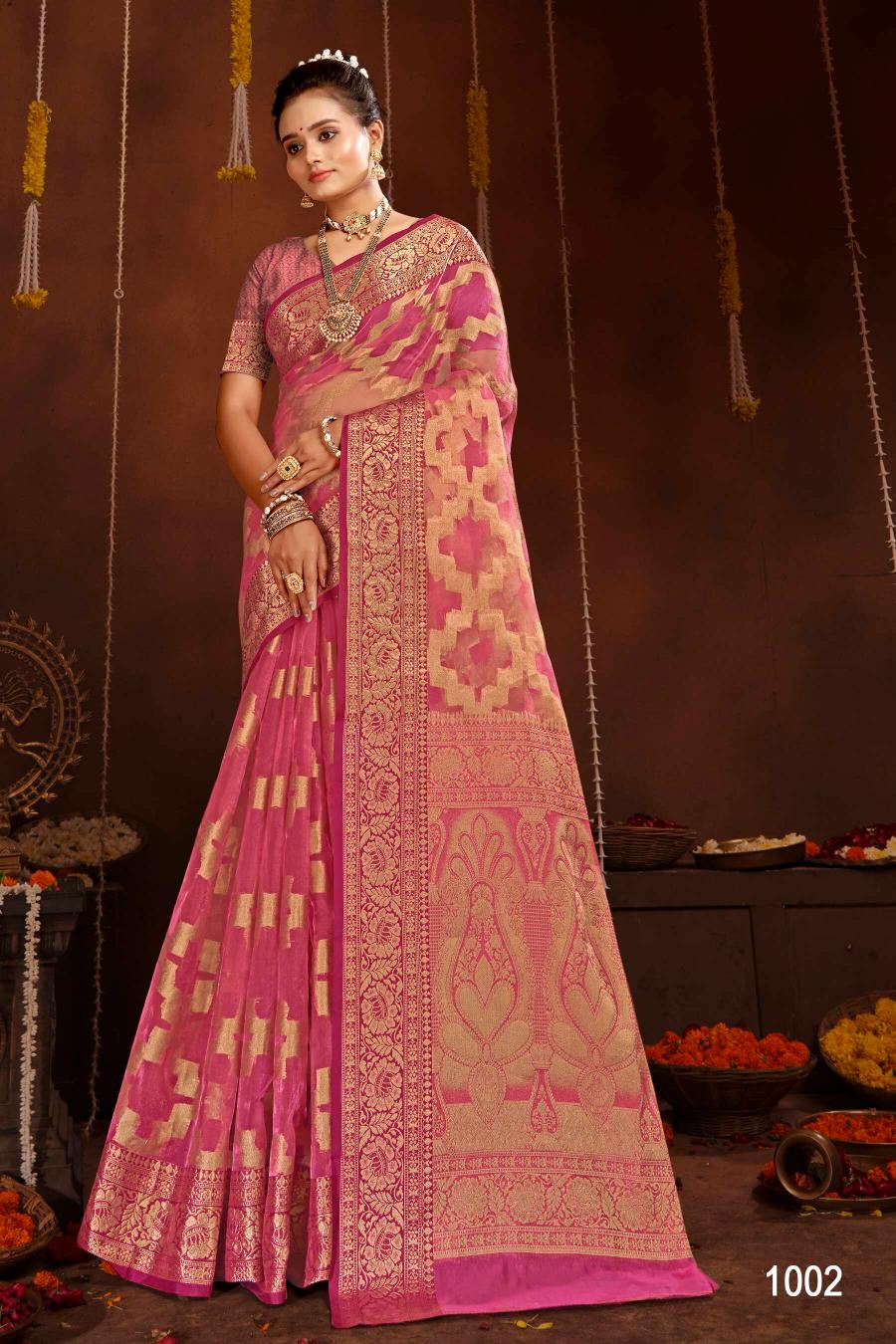 Saroj orchid silk vol.1 organza tissue silk saree in surat with price wholesale