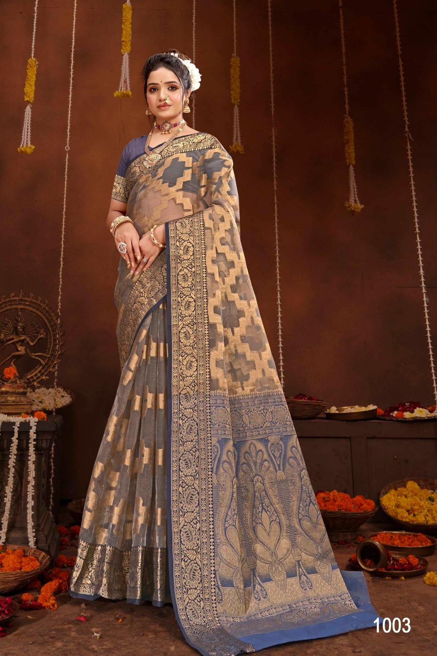 Saroj orchid silk vol.1 organza tissue silk saree in surat with price wholesale