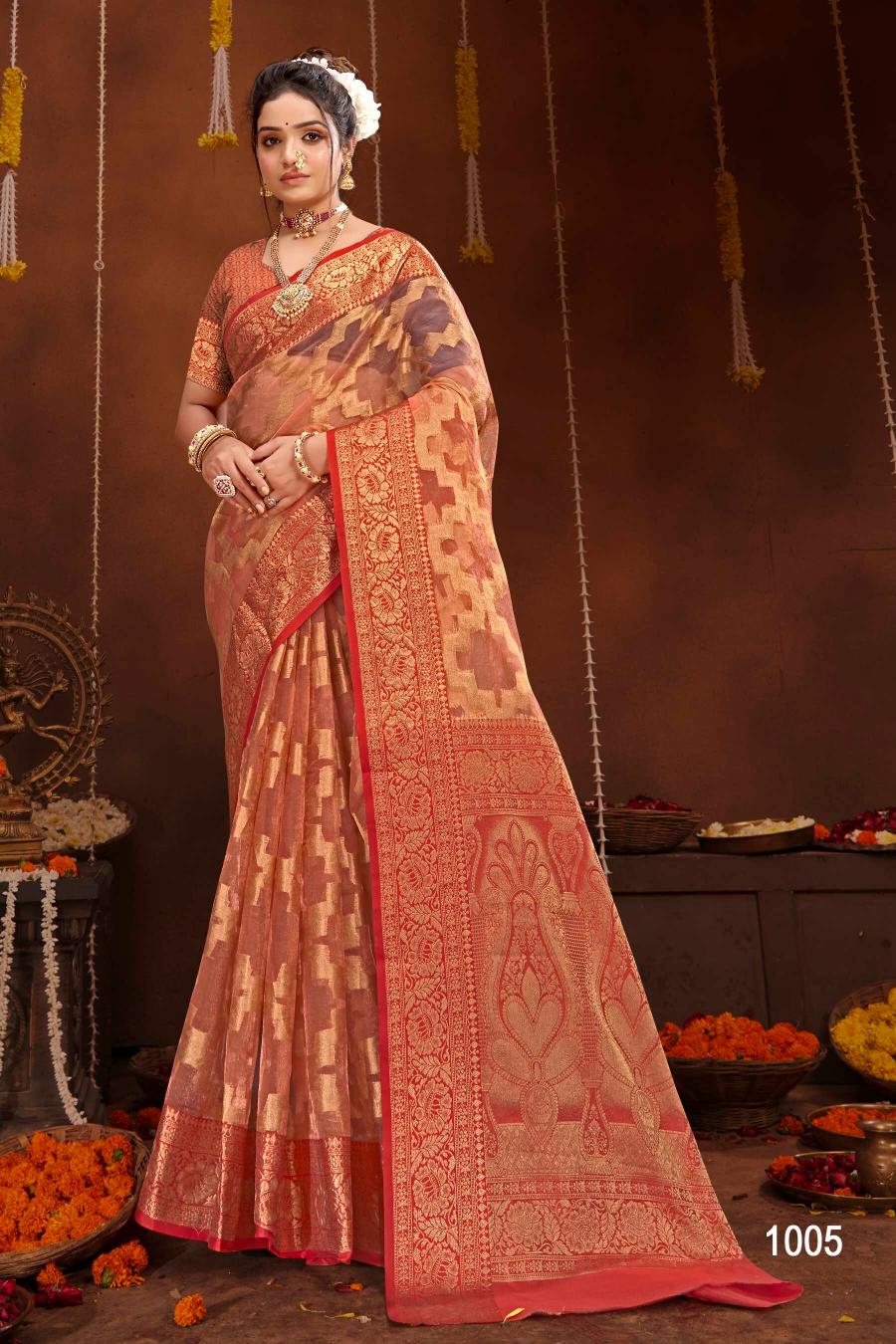 Saroj orchid silk vol.1 organza tissue silk saree in surat with price wholesale