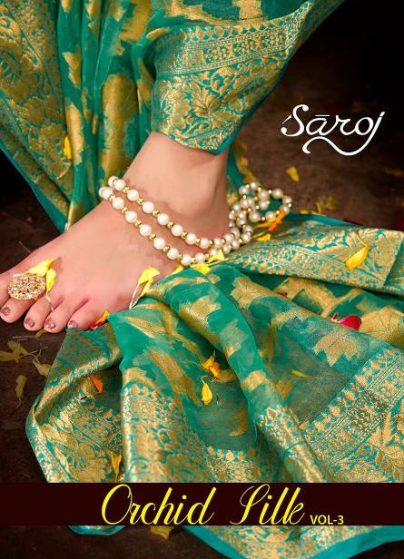 Saroj orchid silk vol.3 organza tissue silk saree in surat with price wholesale