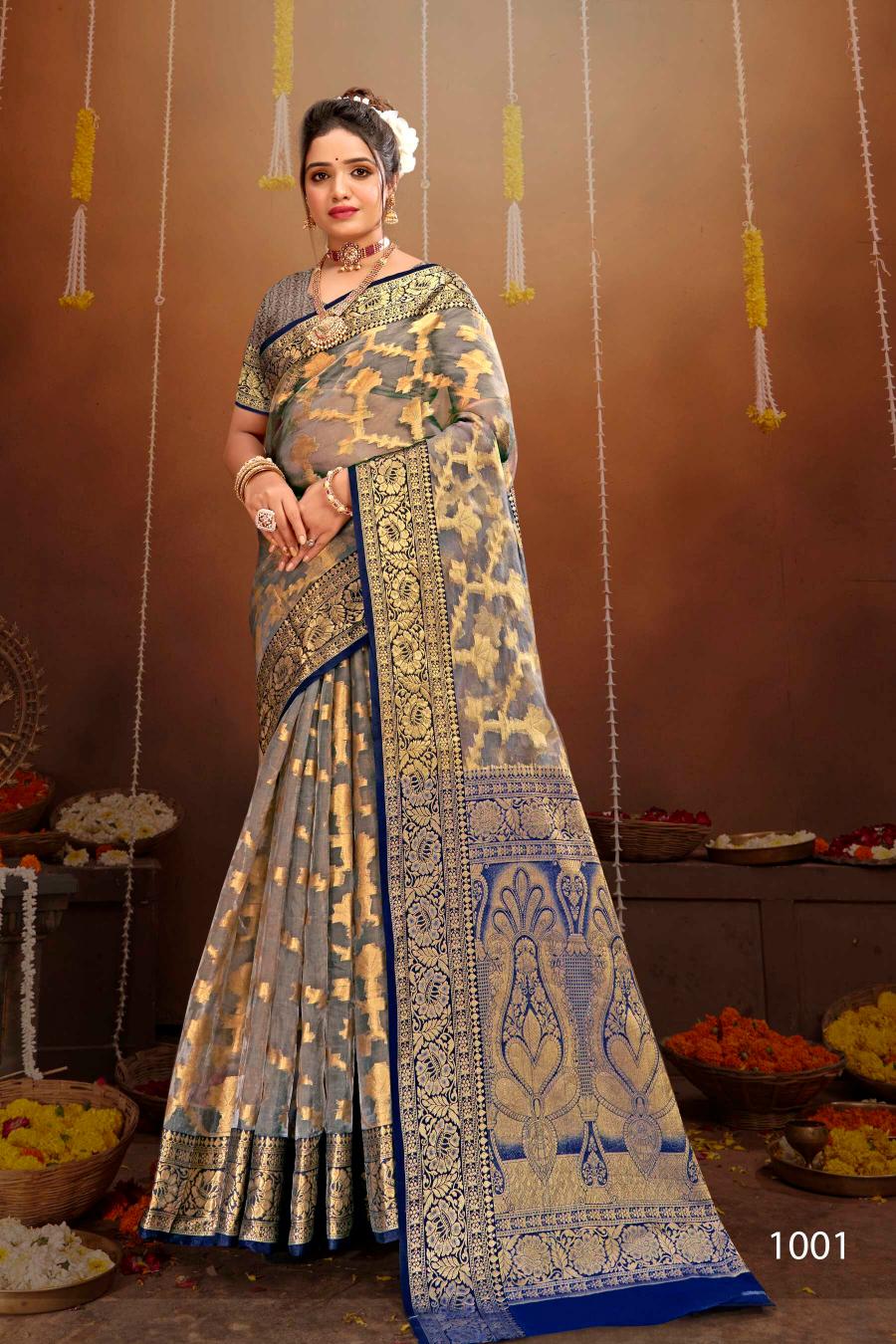 Saroj orchid silk vol.3 organza tissue silk saree in surat with price wholesale