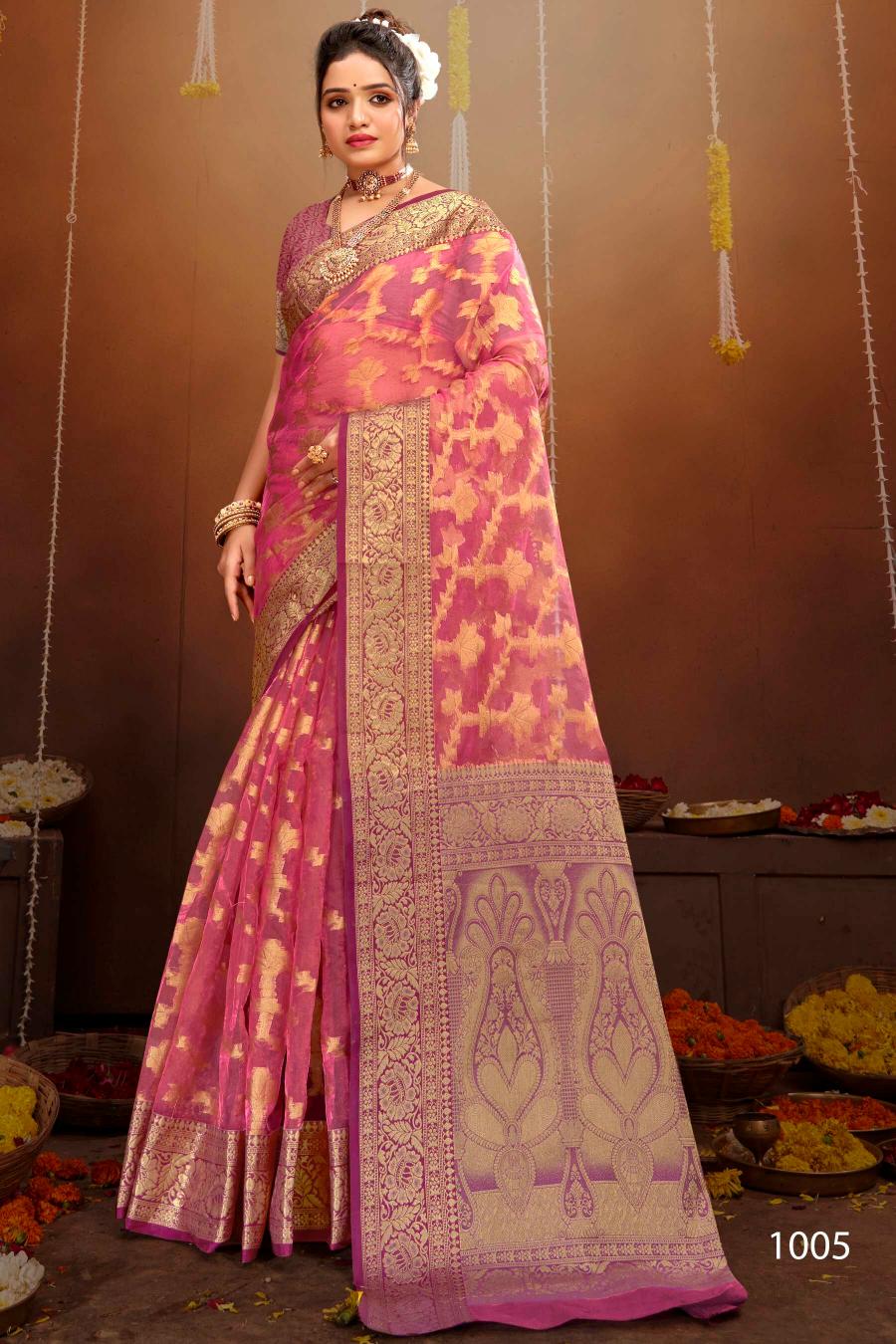 Saroj orchid silk vol.3 organza tissue silk saree in surat with price wholesale