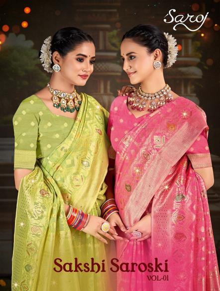 Saroj Sakshi swarovski vol.1 linen saree in surat with price wholesale
