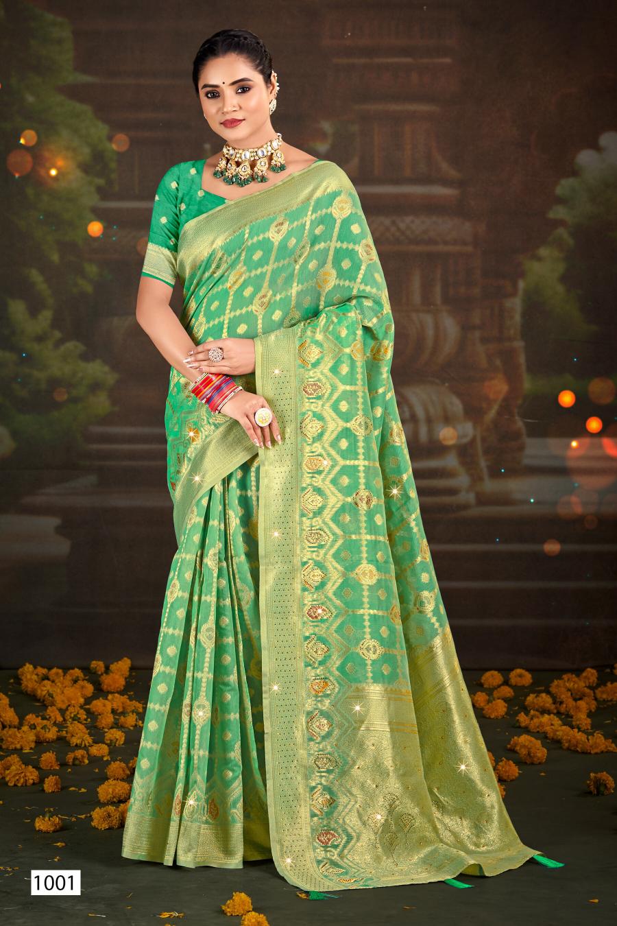 Saroj Sakshi swarovski vol.1 linen saree in surat with price wholesale