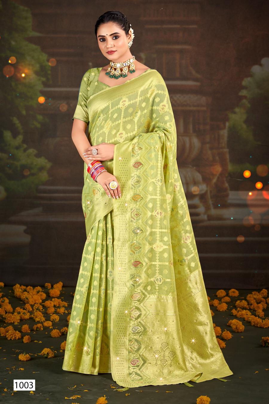 Saroj Sakshi swarovski vol.1 linen saree in surat with price wholesale