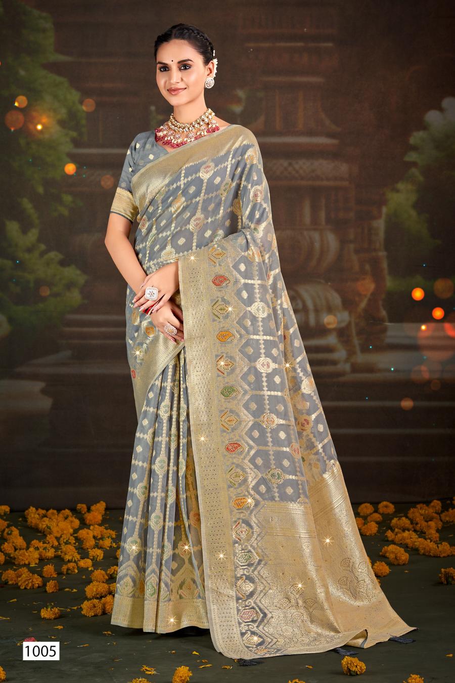 Saroj Sakshi swarovski vol.1 linen saree in surat with price wholesale