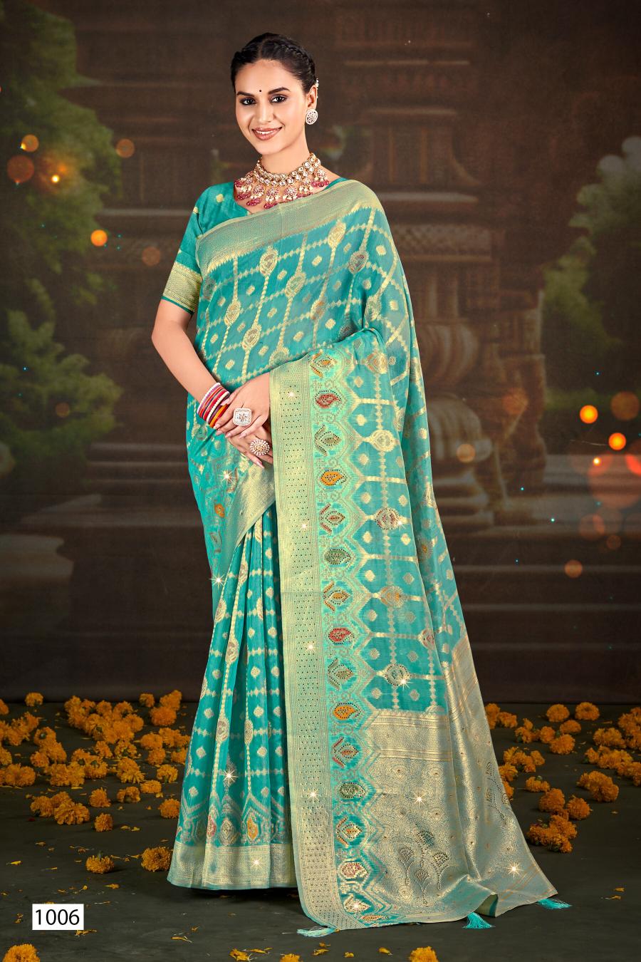Saroj Sakshi swarovski vol.1 linen saree in surat with price wholesale