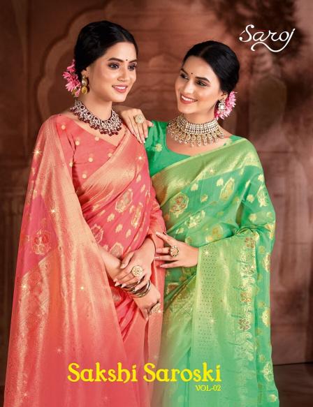 Saroj Sakshi swarovski vol.2 linen saree in surat with price wholesale
