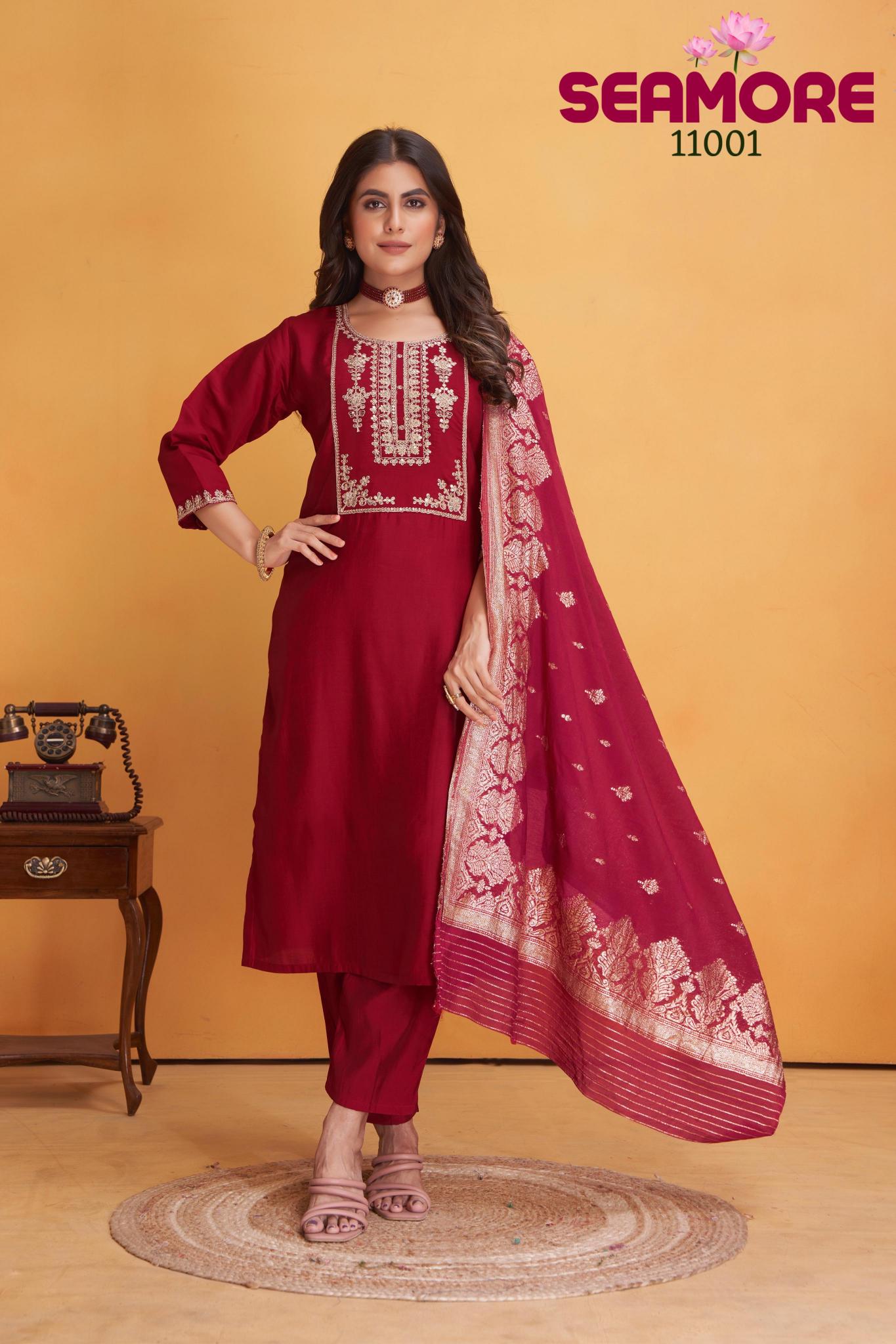 Seamore Dulhan Roman Silk Kurti Wholesale Catalog