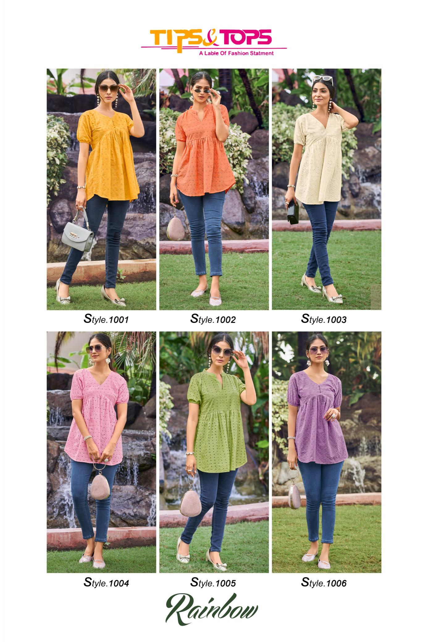 TIPS & TOPS Rainbow Cotton Kurti Top Wholesale Catalog 