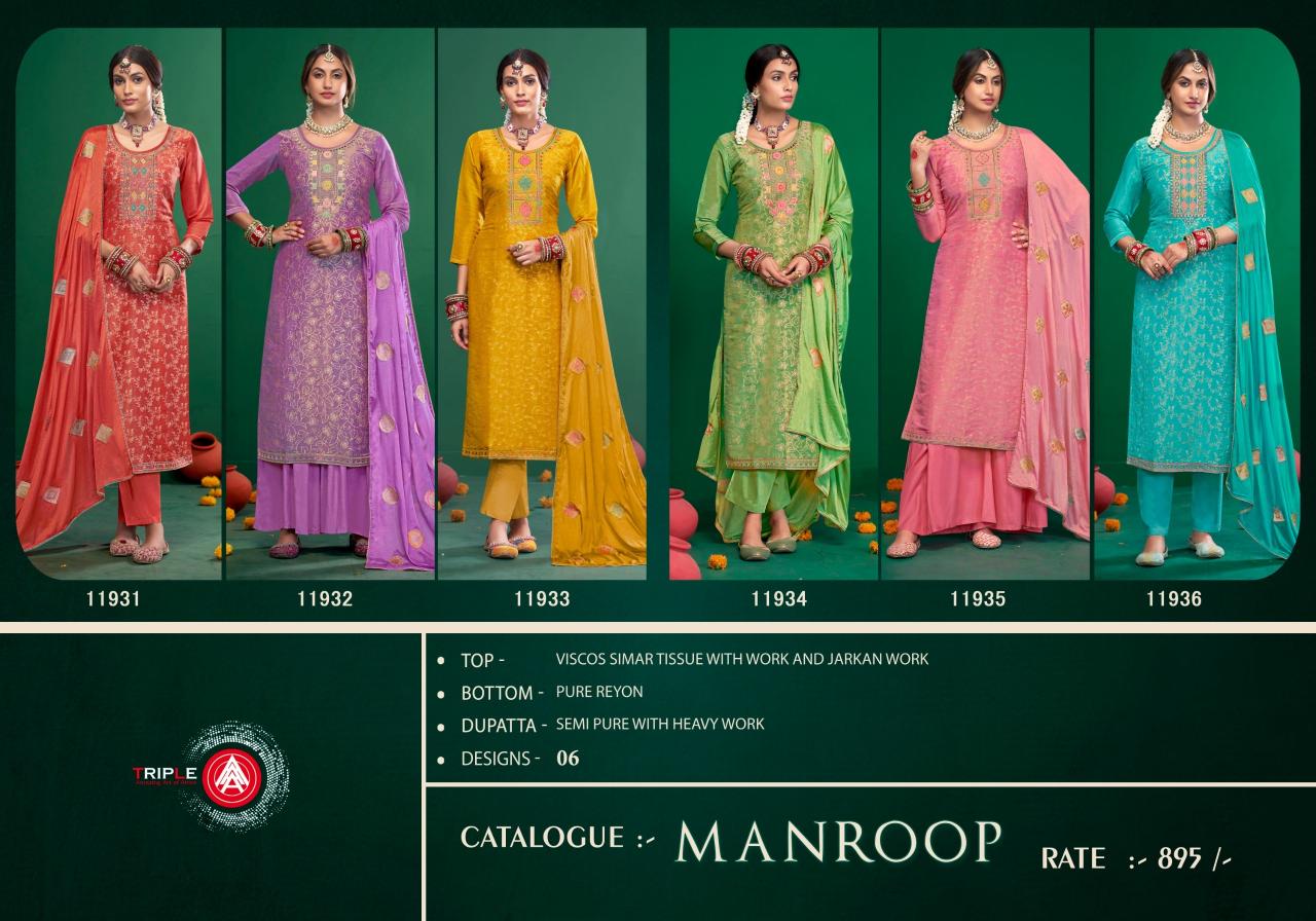 Triple Aaa Manroop Fancy Dress Material Wholesale Catalog