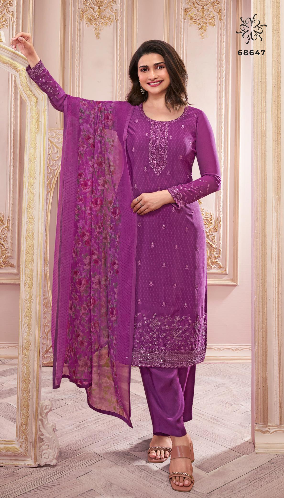 Vinay Silkina Royal Crepe 46 Embroidered Salwar Kameez Wholesale Catalog
