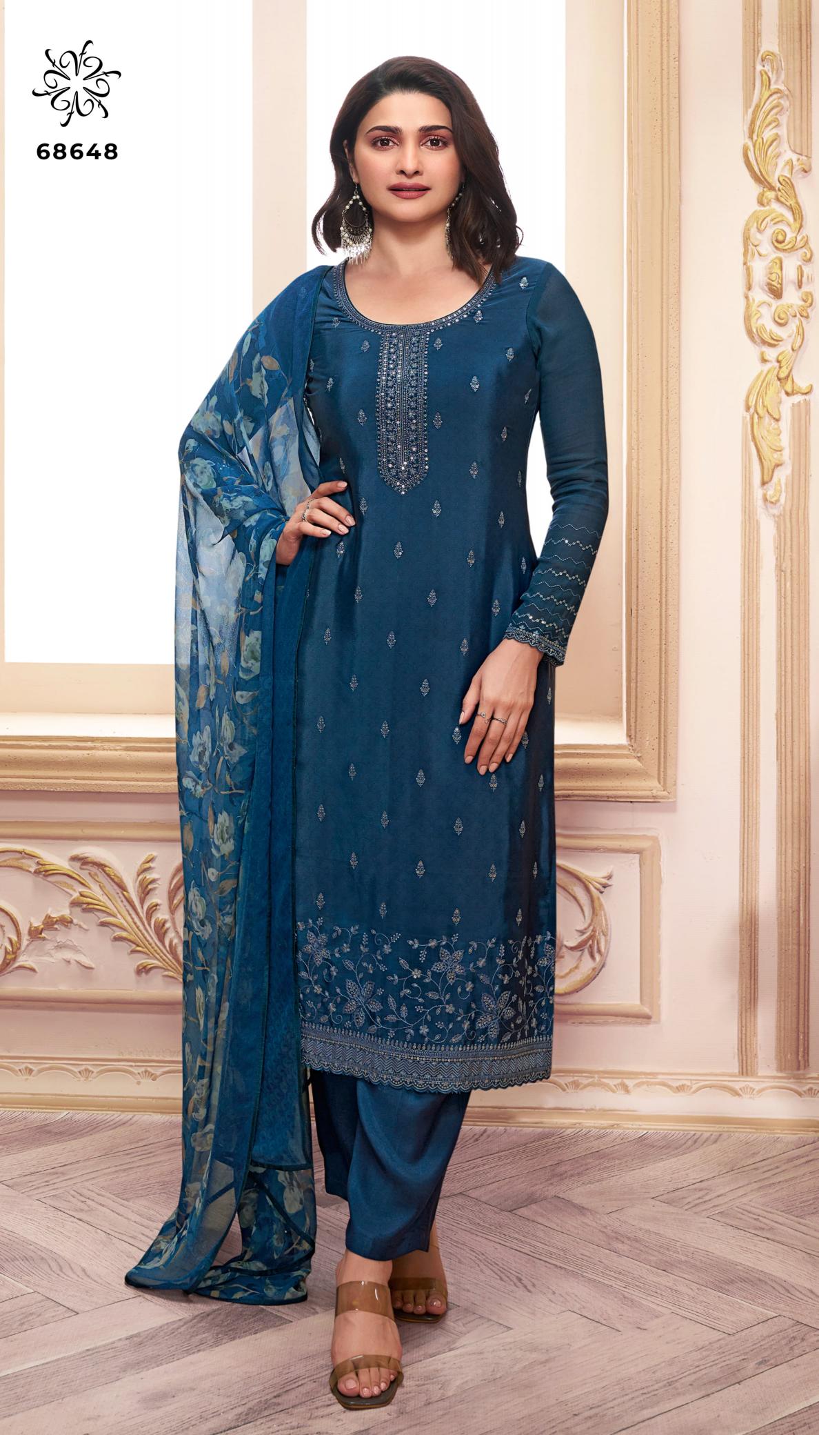 Vinay Silkina Royal Crepe 46 Embroidered Salwar Kameez Wholesale Catalog