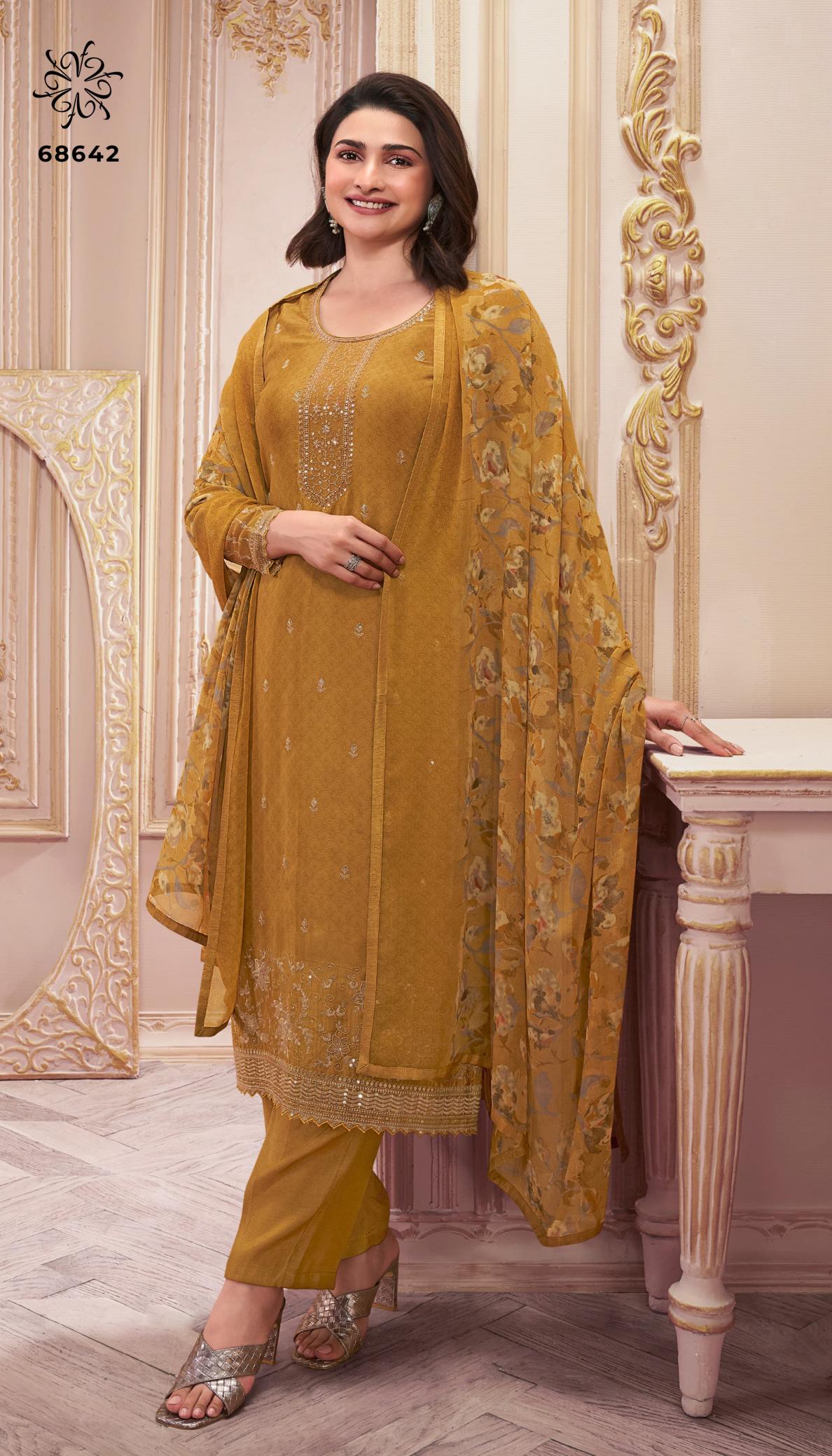 Vinay Silkina Royal Crepe 46 Embroidered Salwar Kameez Wholesale Catalog