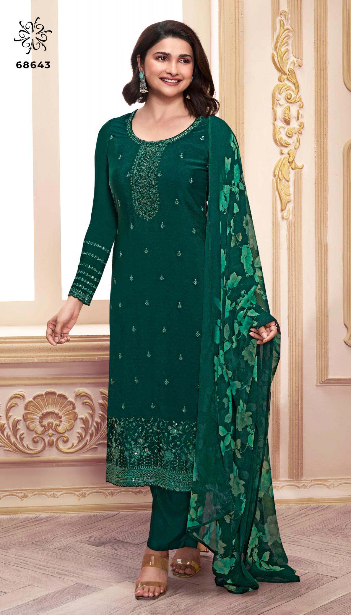 Vinay Silkina Royal Crepe 46 Embroidered Salwar Kameez Wholesale Catalog