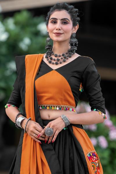 Aawiya 7066 C Orange - Black Cotton Lehenga Choli Wholesale catalog