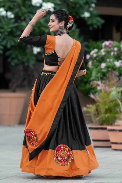Aawiya 7066 C Orange - Black Cotton Lehenga Choli Wholesale catalog