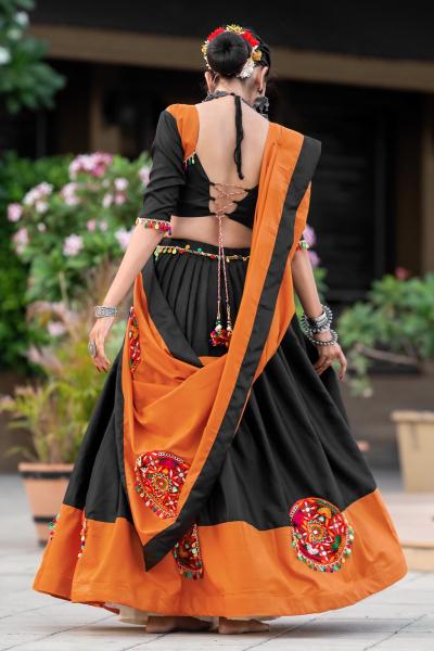 Aawiya 7066 C Orange - Black Cotton Lehenga Choli Wholesale catalog