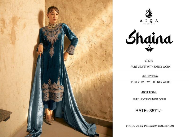Aiqa Shaina Pure Velvet With Fancy Work Salwar Suits Wholesale Catalog 