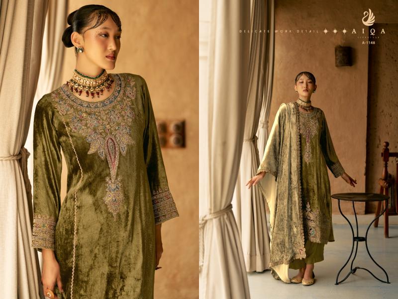 Aiqa Shaina Pure Velvet With Fancy Work Salwar Suits Wholesale Catalog 