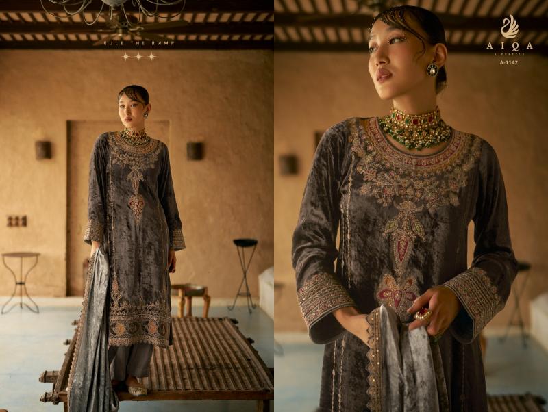 Aiqa Shaina Pure Velvet With Fancy Work Salwar Suits Wholesale Catalog 