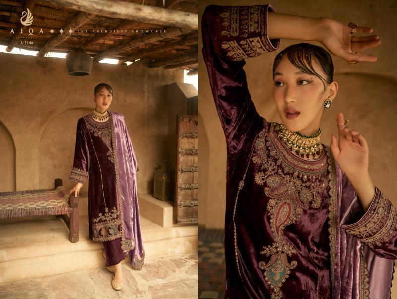 Aiqa Shaina Pure Velvet With Fancy Work Salwar Suits Wholesale Catalog 