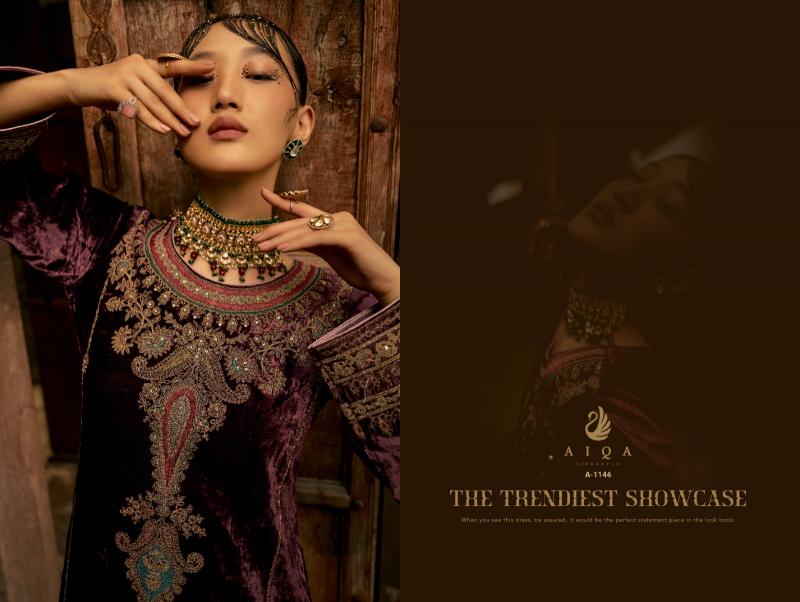 Aiqa Shaina Pure Velvet With Fancy Work Salwar Suits Wholesale Catalog 