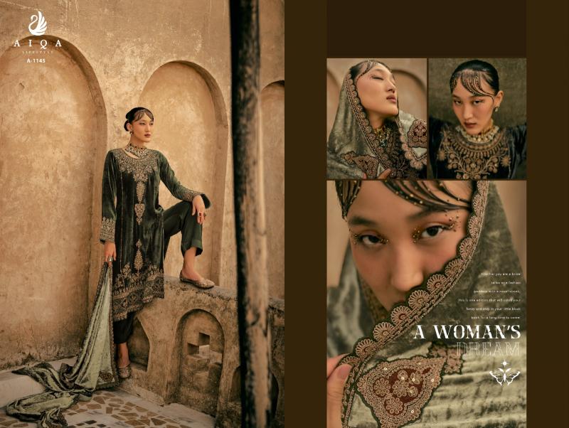 Aiqa Shaina Pure Velvet With Fancy Work Salwar Suits Wholesale Catalog 