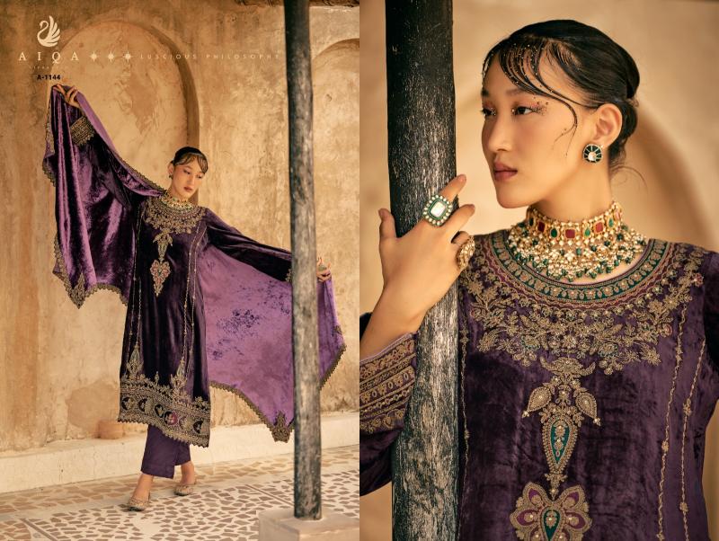 Aiqa Shaina Pure Velvet With Fancy Work Salwar Suits Wholesale Catalog 