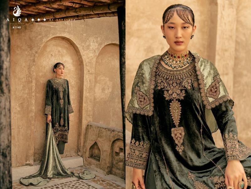 Aiqa Shaina Pure Velvet With Fancy Work Salwar Suits Wholesale Catalog 