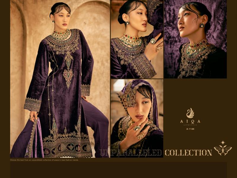 Aiqa Shaina Pure Velvet With Fancy Work Salwar Suits Wholesale Catalog 