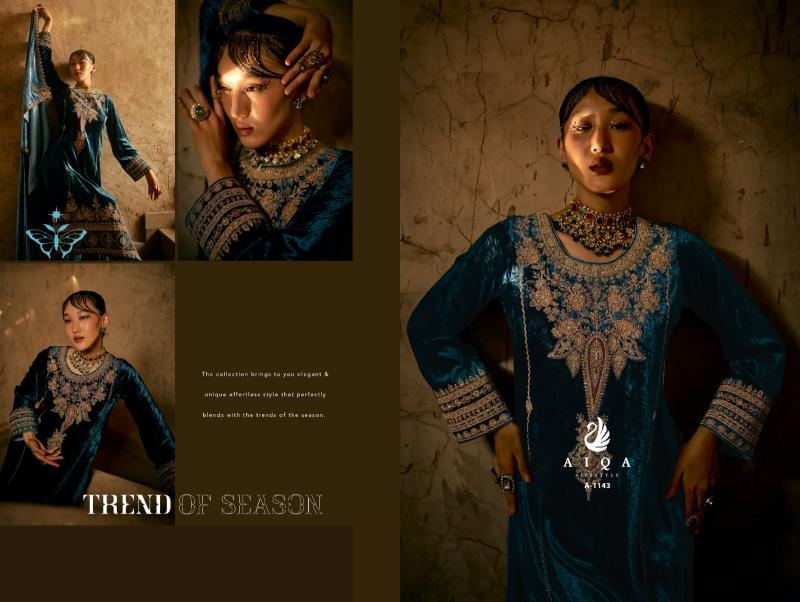 Aiqa Shaina Pure Velvet With Fancy Work Salwar Suits Wholesale Catalog 