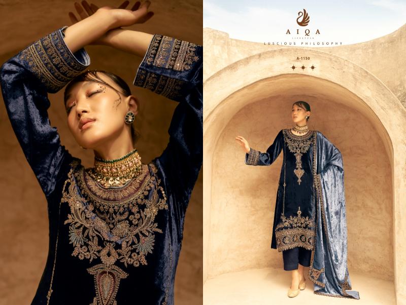 Aiqa Shaina Pure Velvet With Fancy Work Salwar Suits Wholesale Catalog 