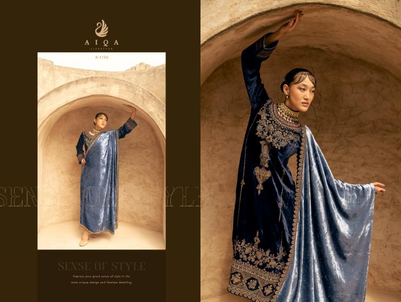 Aiqa Shaina Pure Velvet With Fancy Work Salwar Suits Wholesale Catalog 